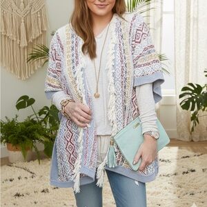 CAbi Siesta Fringe Knit Poncho Multicolor Carol Collection Size XS/S NWT